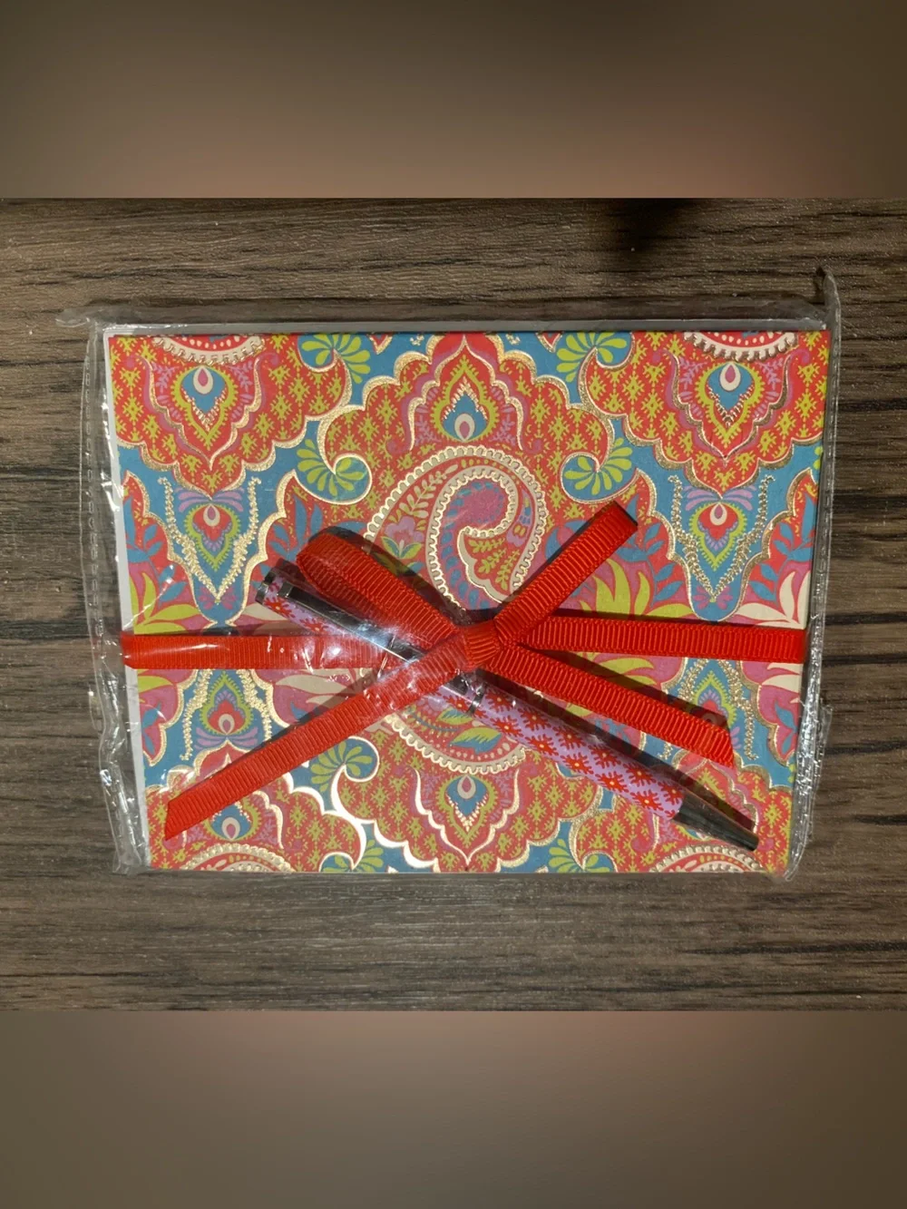 Vera Bradley Paisley in Paradise Note Cards / Pad with Pen Neon Red Gold Blue